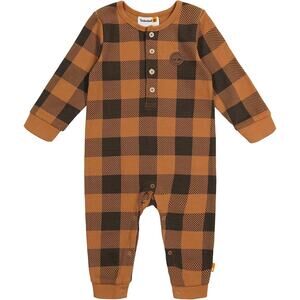Timberland Brown & Black Plaid Coverall Romper Jumpsuit Size 12 Months